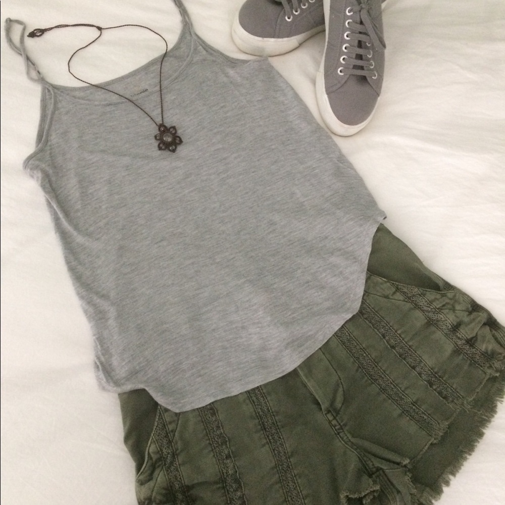 Free People Olive Green Distressed Jean Shorts